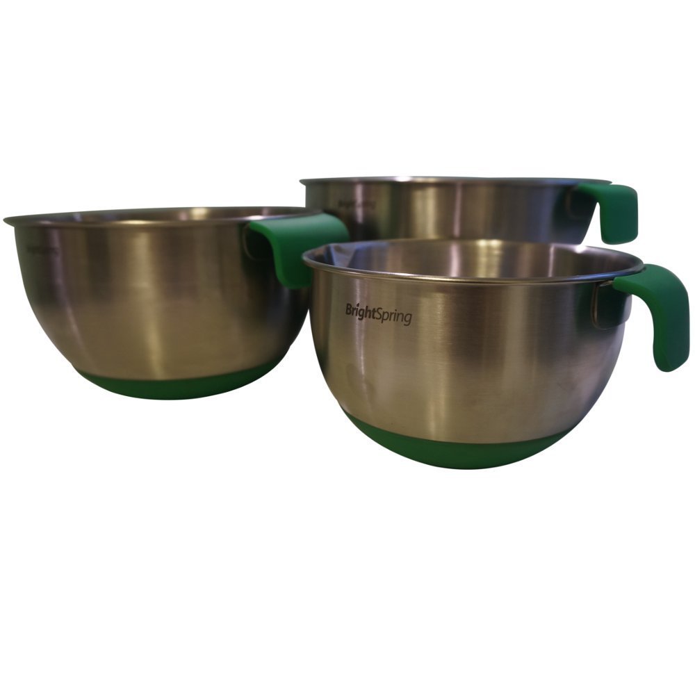 BrightSpring Mixing Bowls 3piece Stainless Steel Set Rubber Bottom