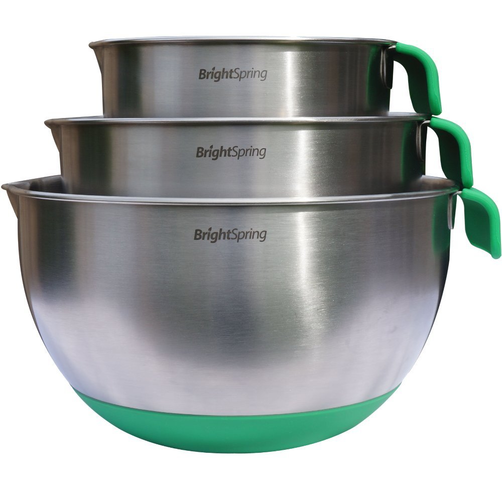 BrightSpring Mixing Bowls 3piece Stainless Steel Set Rubber Bottom