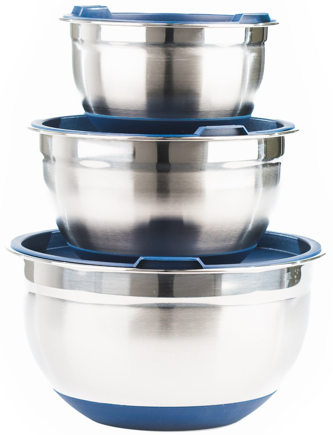 Fitzroy and Fox 3 Piece Stainless Steel Mixing Bowl Set with Lids, Non
