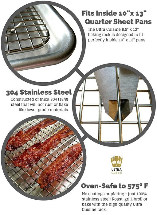 Ultra Cuisine 100 Stainless Steel Wire Cooling Rack for Baking fits Half Sheet Pans Cool