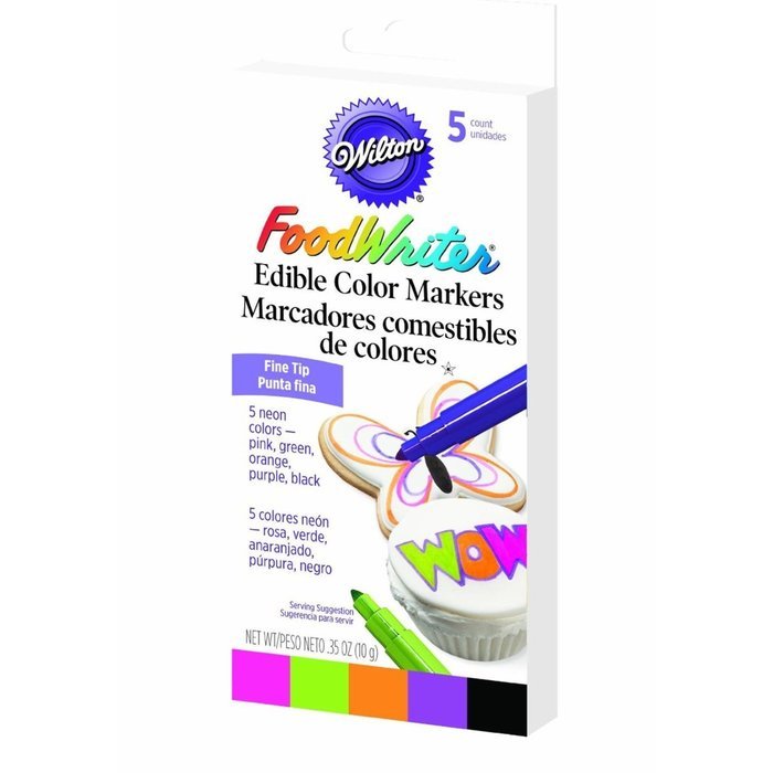 Wilton Set of 5 Bold Tip Food Writer Edible Color Markers, Primary