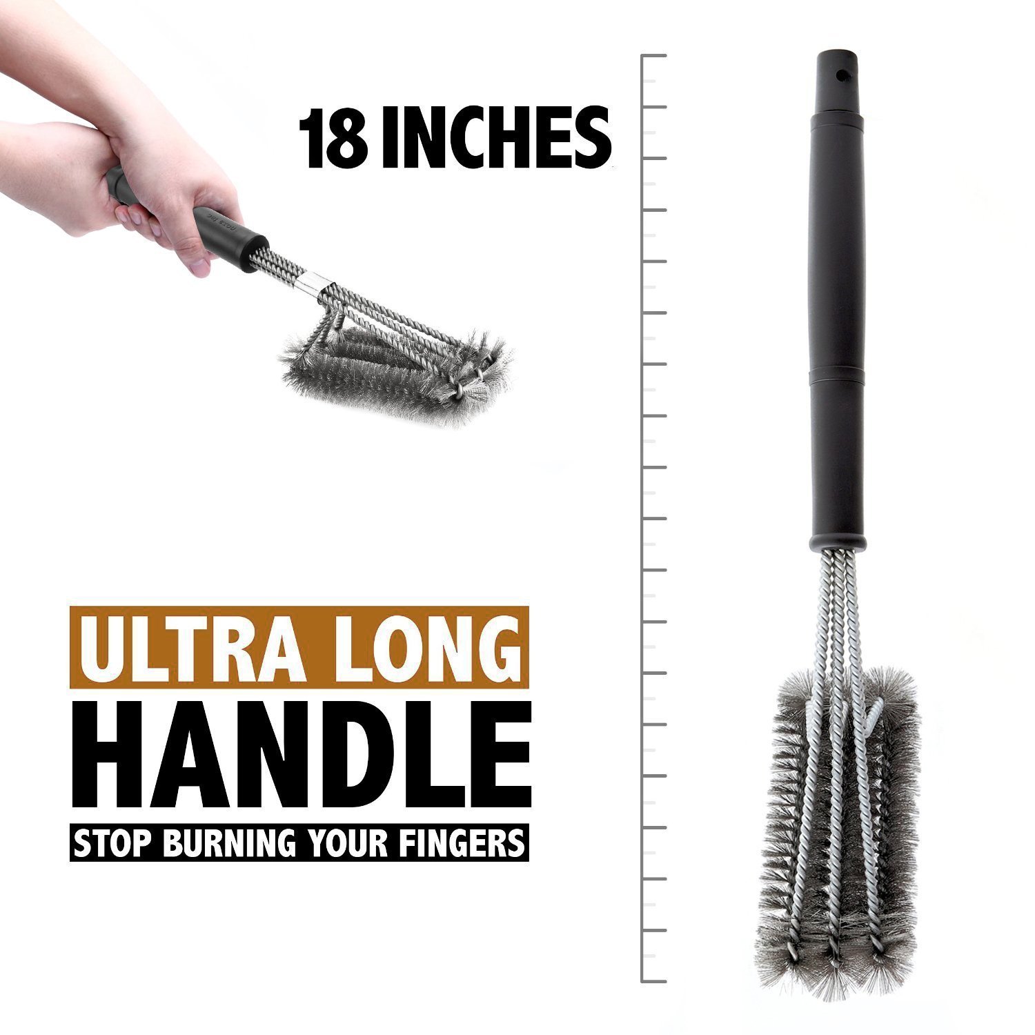 18Inch 4Sided BBQ Grill BrushBest Barbecue Grill Cleaner Stainless Steel Bristle