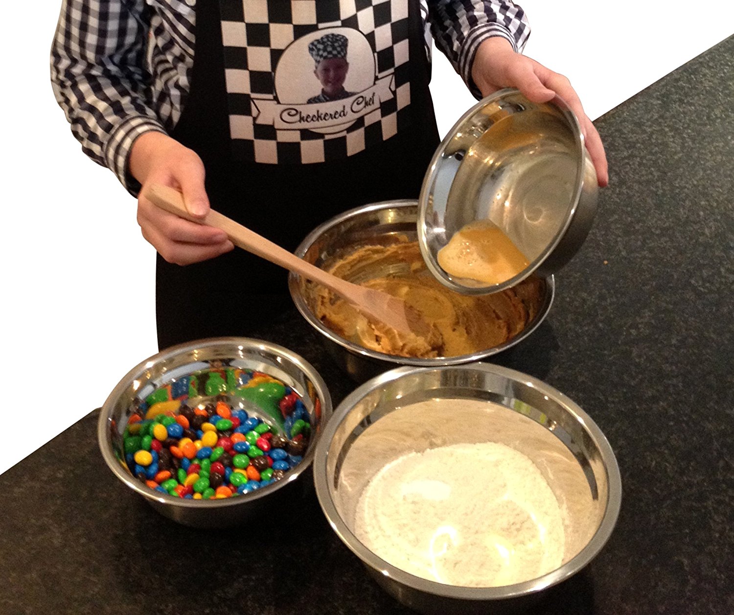 Checkered Chef Stainless Steel Mixing Bowl Set, 4 Metal Prep Bowls