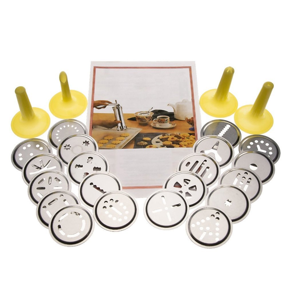 Cookie Press Kit, AmyTalk Stainless Steel Biscuit Press Set Includes 20 Discs & 4 Icing Tips