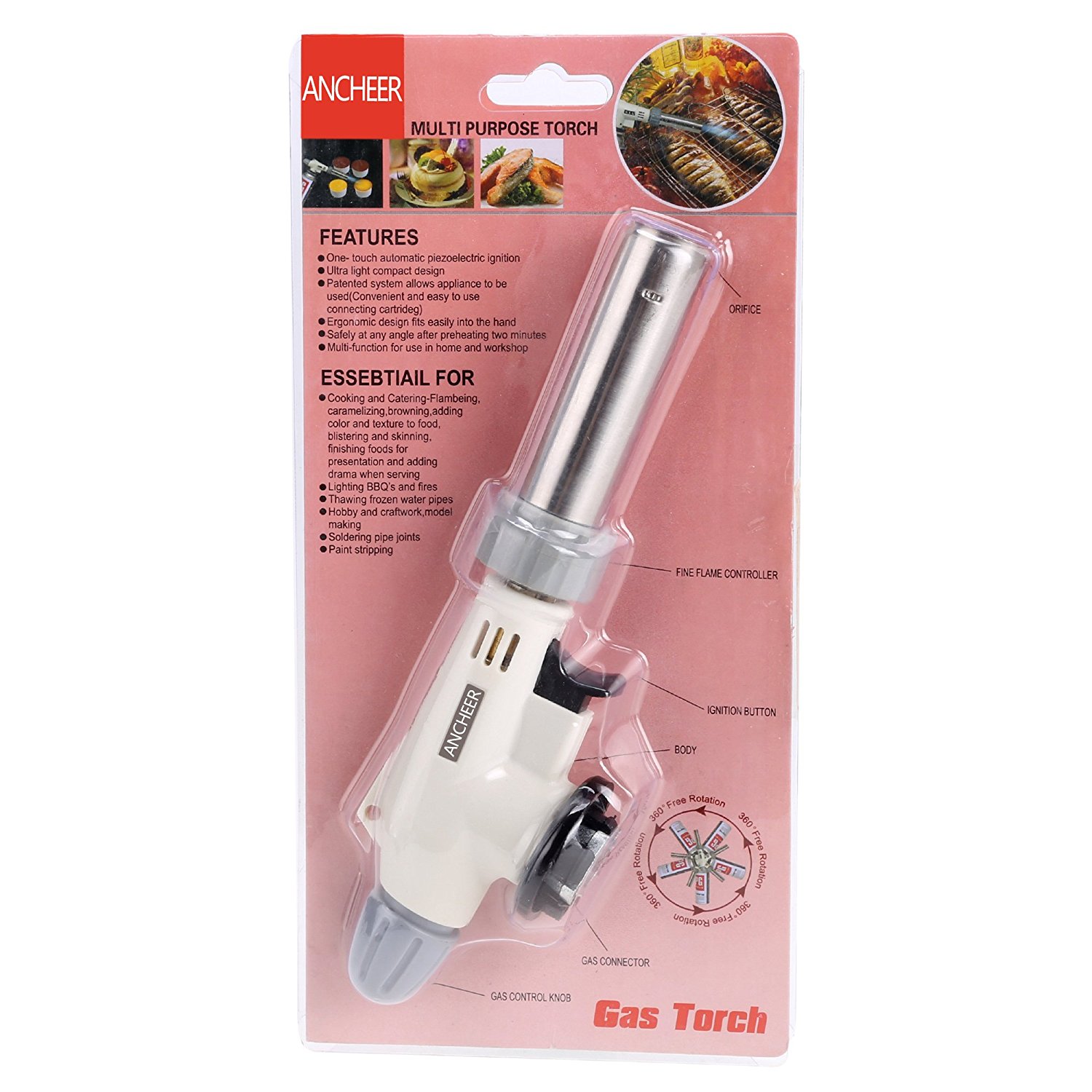 Ancheer Professional Cooking Torch Flame Food Cook GasTorch Home