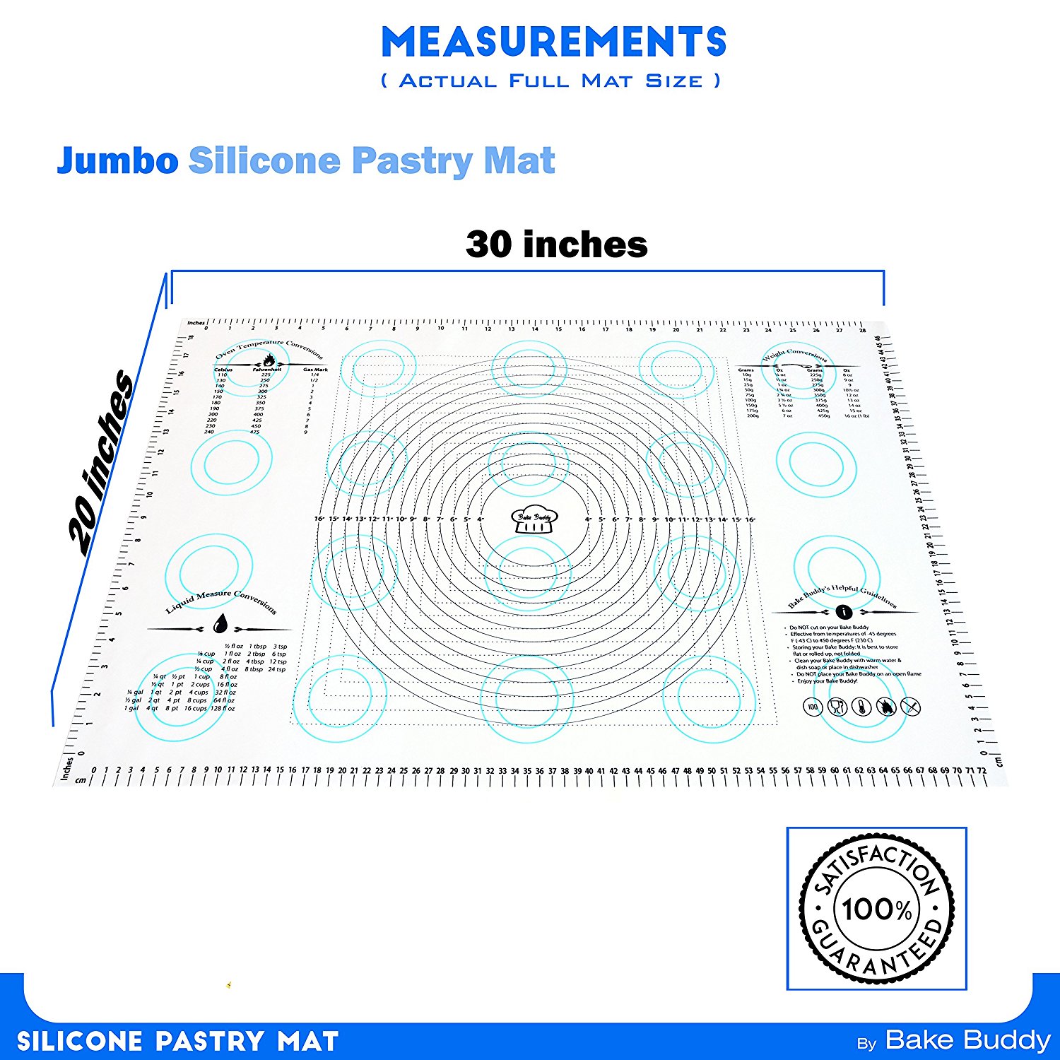 Bake Buddy Jumbo NonStick Silicone Pastry Fondant Mat With