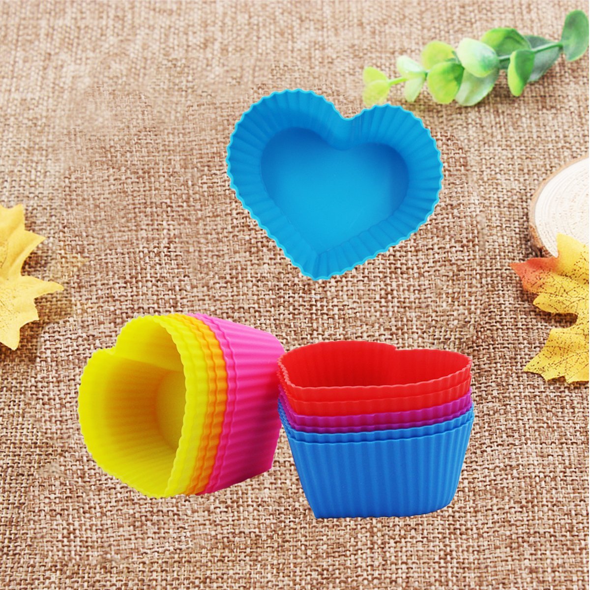 Hippih Silicone Baking Cup Reusable Cupcake Liners,Food Grade Muffin Cups(Heart molds,24 Packs