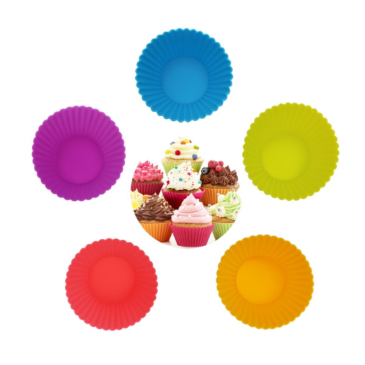 Hippih Silicone Baking Cup Reusable Cupcake Liners,Food Grade Muffin Cups(Heart molds,24 Packs