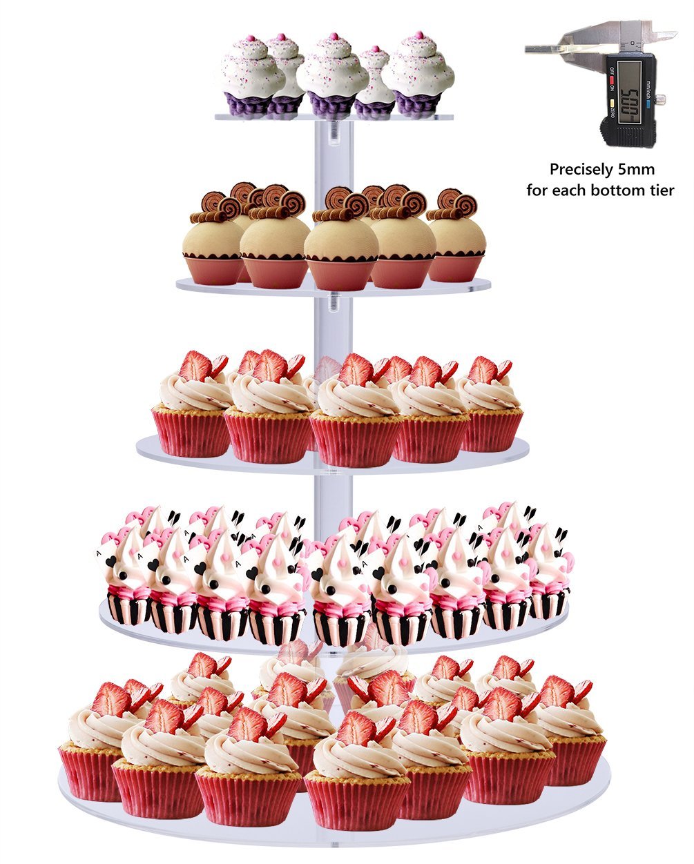 BonNoces Premium 5Tier Acrylic Round Dessert Stand/Cupcake Stand Tower