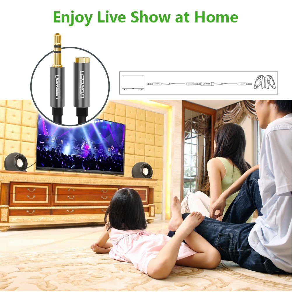 3.5mm Extension, Ugreen Slim 3.5mm Male to Female Stereo Audio Extension Cable Adapter Gold