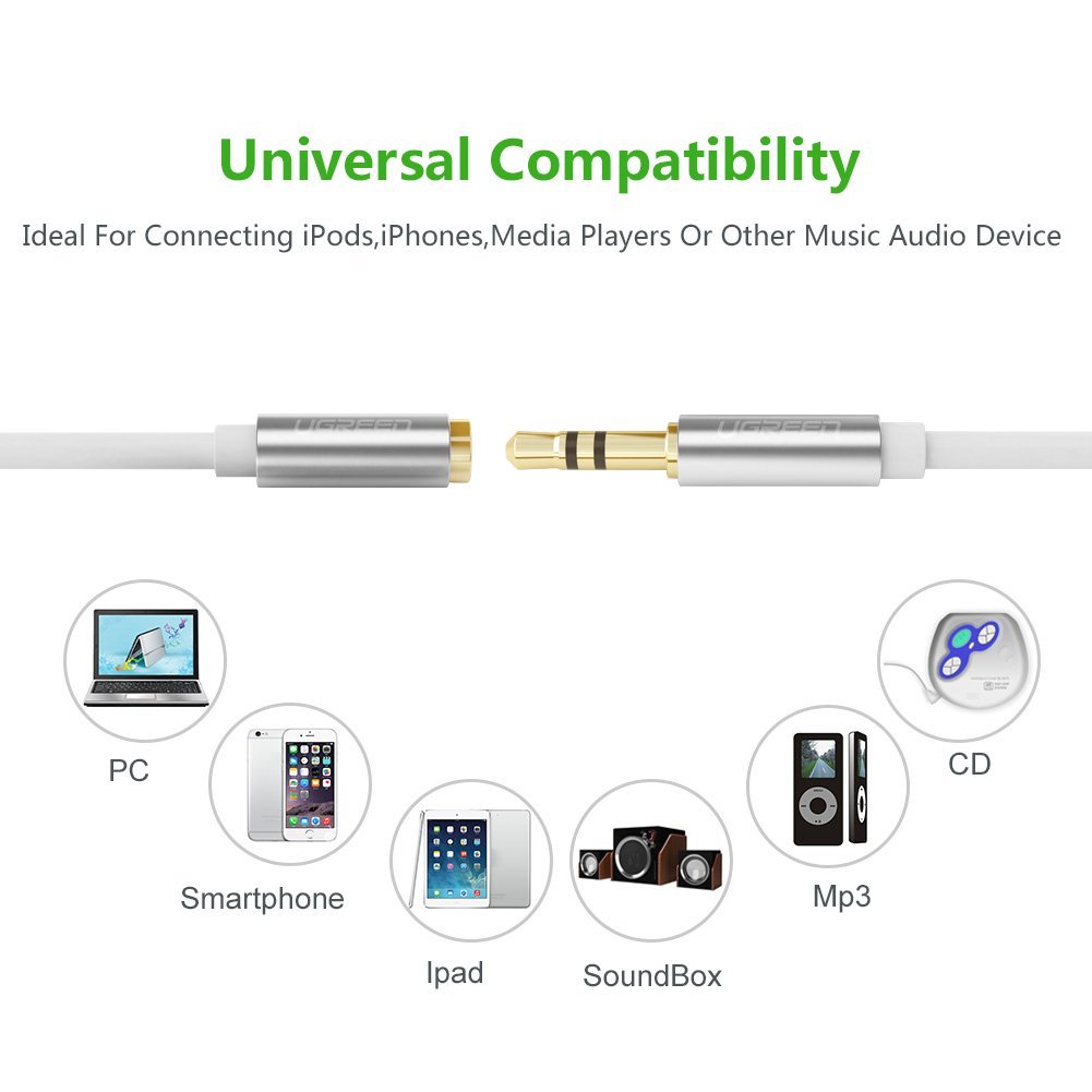 3.5mm Extension, Ugreen Slim 3.5mm Male to Female Stereo Audio Extension Cable Adapter Gold