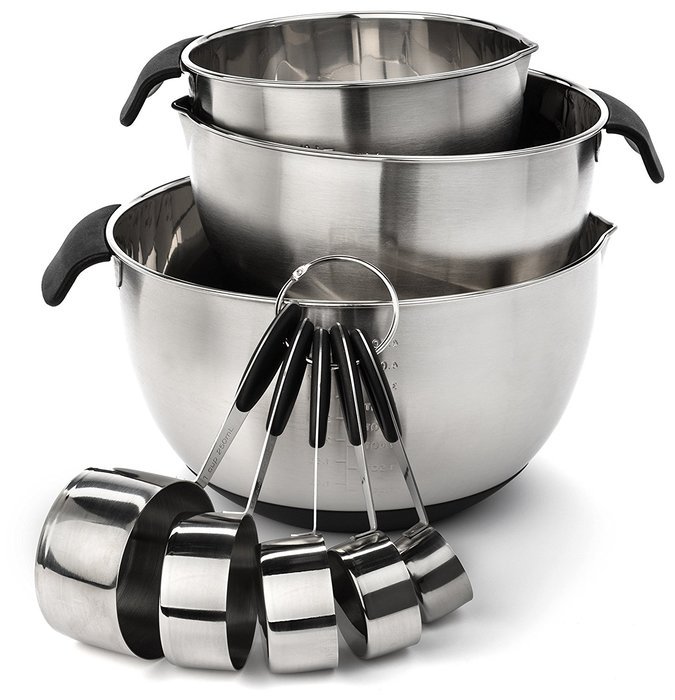 Elite Kitchenware Stainless Steel Mixing Bowls and Measuring Cups Set