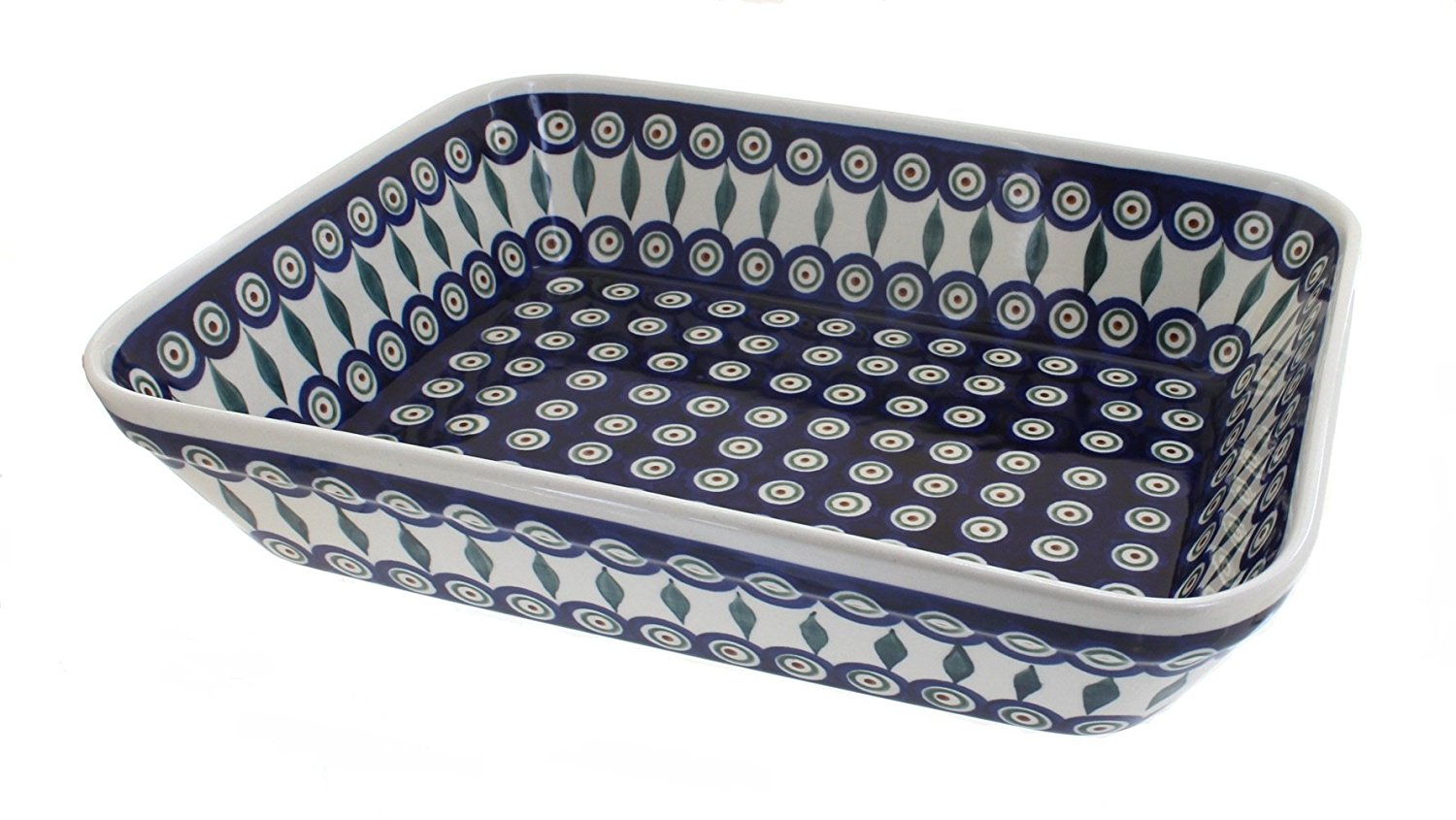 Polish Pottery Peacock Lasagna Dish free image download