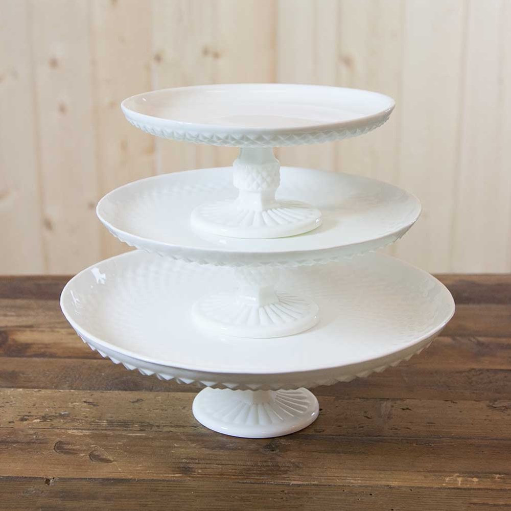 Milk Glass Cake and Dessert Stand, Diamond Cut, Glass, Food Safe