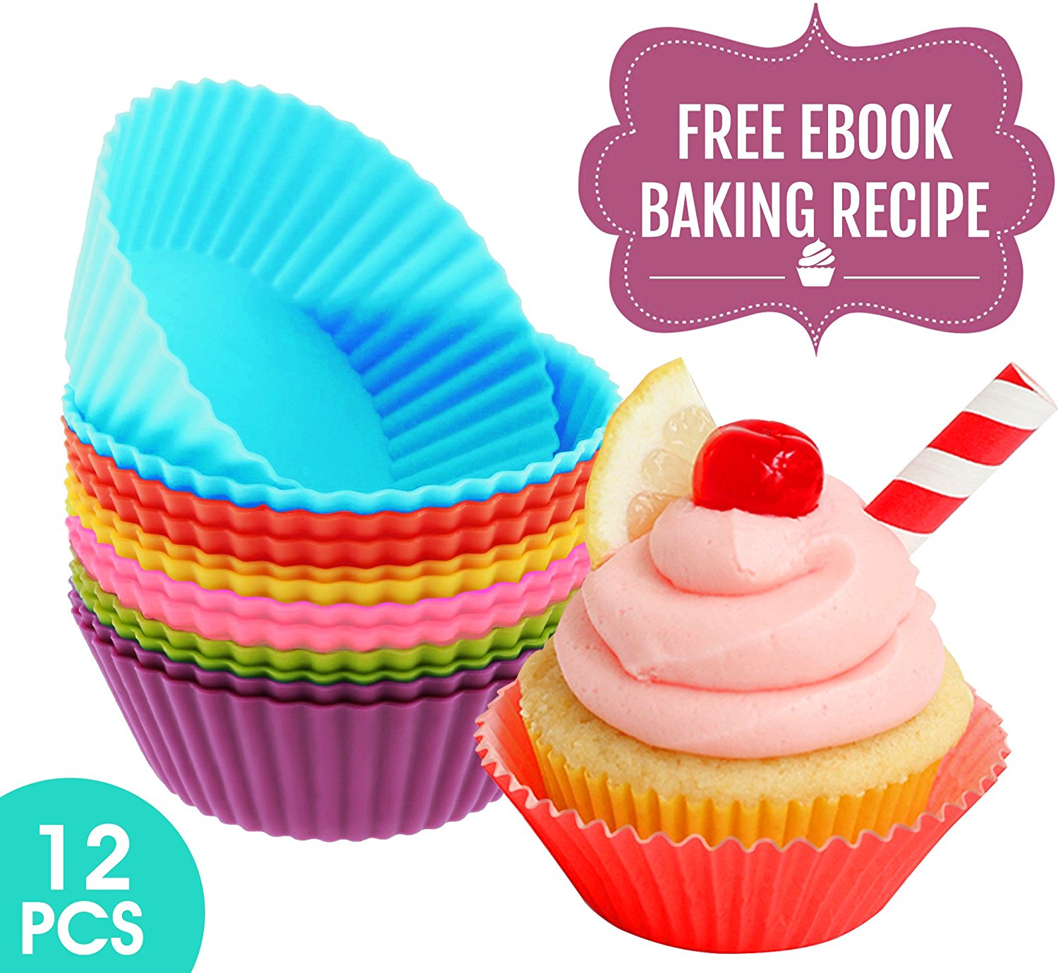 Eve Baking Cups Reusable Silicone Round Baking Cup 24pcs with Recipe e