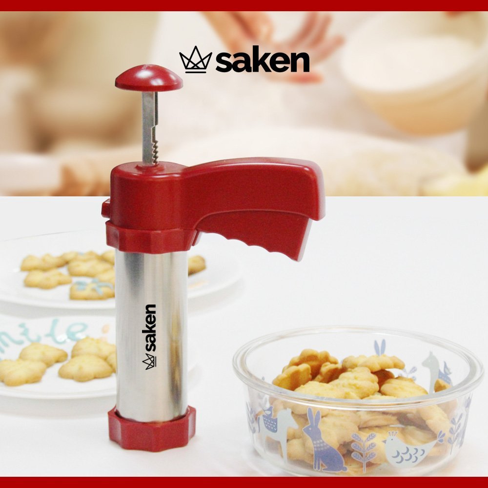 Saken Stainless Steel Cookie Press Gun Set with Plastic EasyGrip