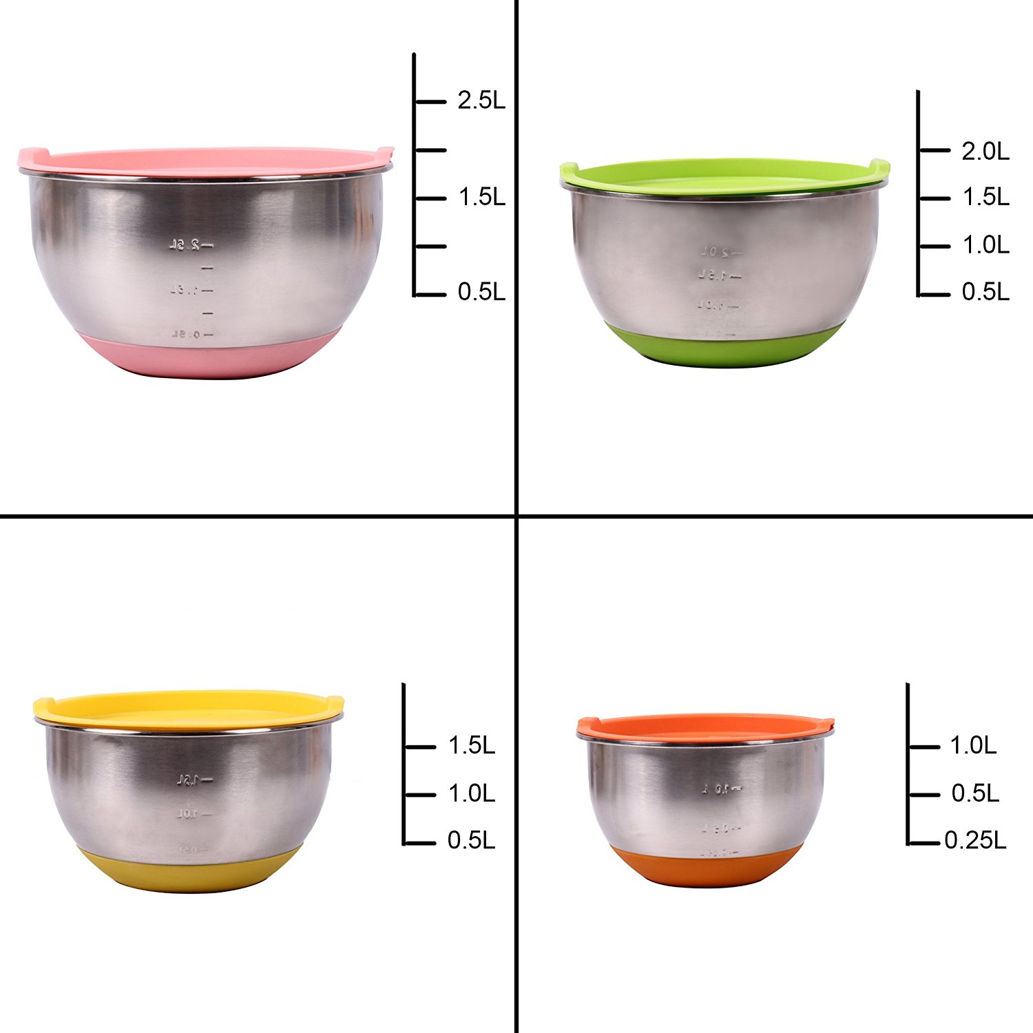 CoZroom Stainless Steel Mixing Bowls with Lids, NonSlip, BPAfree