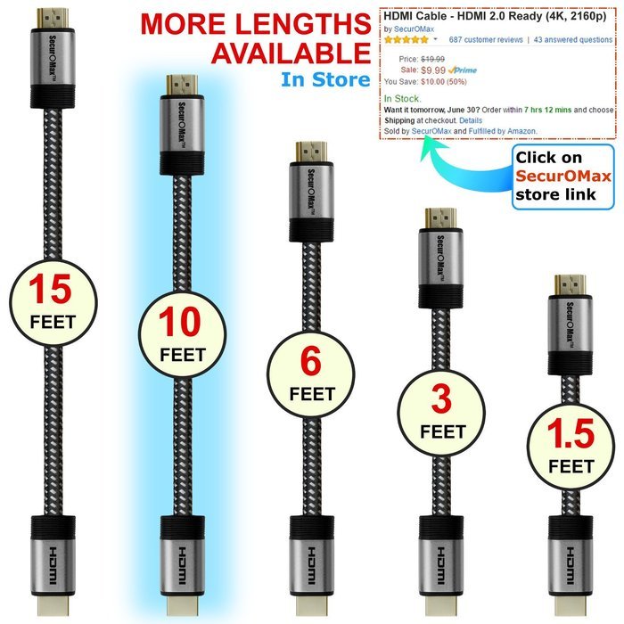 HDMI Cable 10 FT (4K UHD HDMI 2.0 Ready) Braided Cord Ultra High