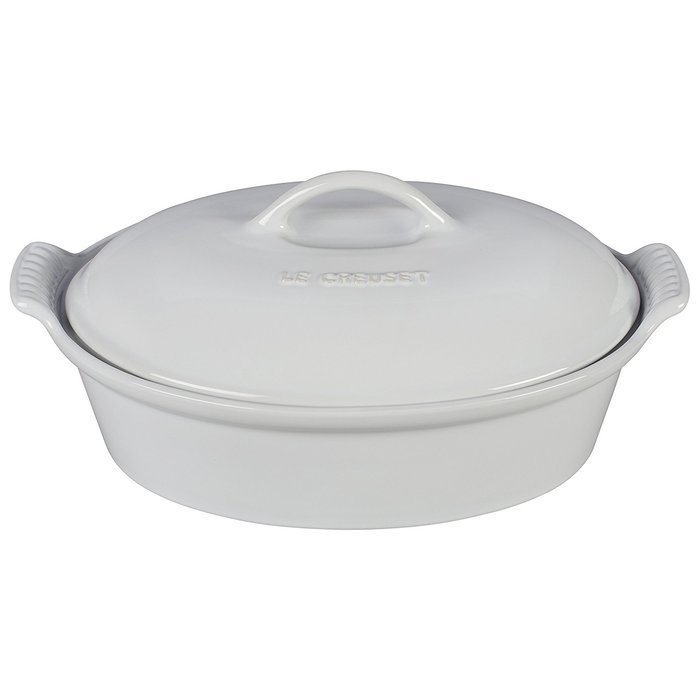 Le Creuset Heritage White Enameled Stoneware 2.5 Quart Covered Oval