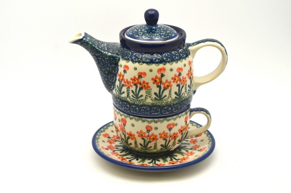 Polish Pottery Tea Time for One Peach Spring Daisy free image download
