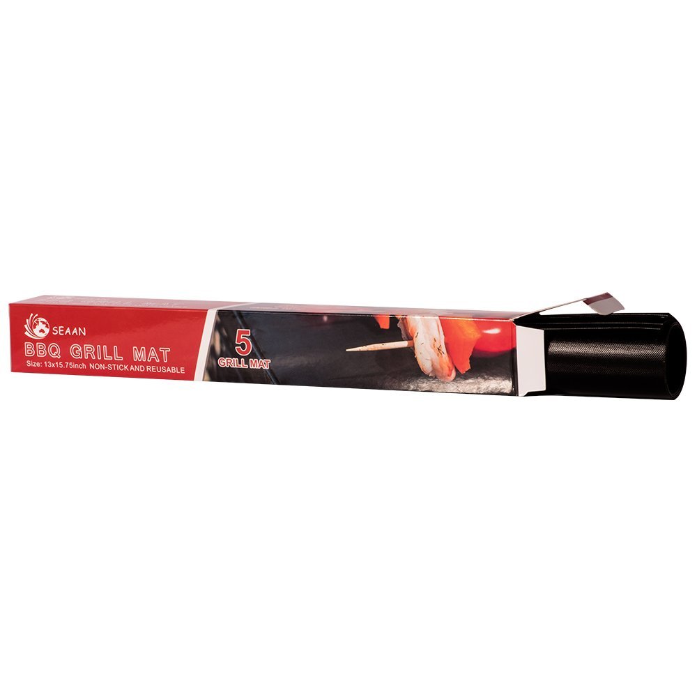 SEAAN 5 Pieces Set BBQ Grill Sheets Mats, 100 Non Stick Safe, Extra