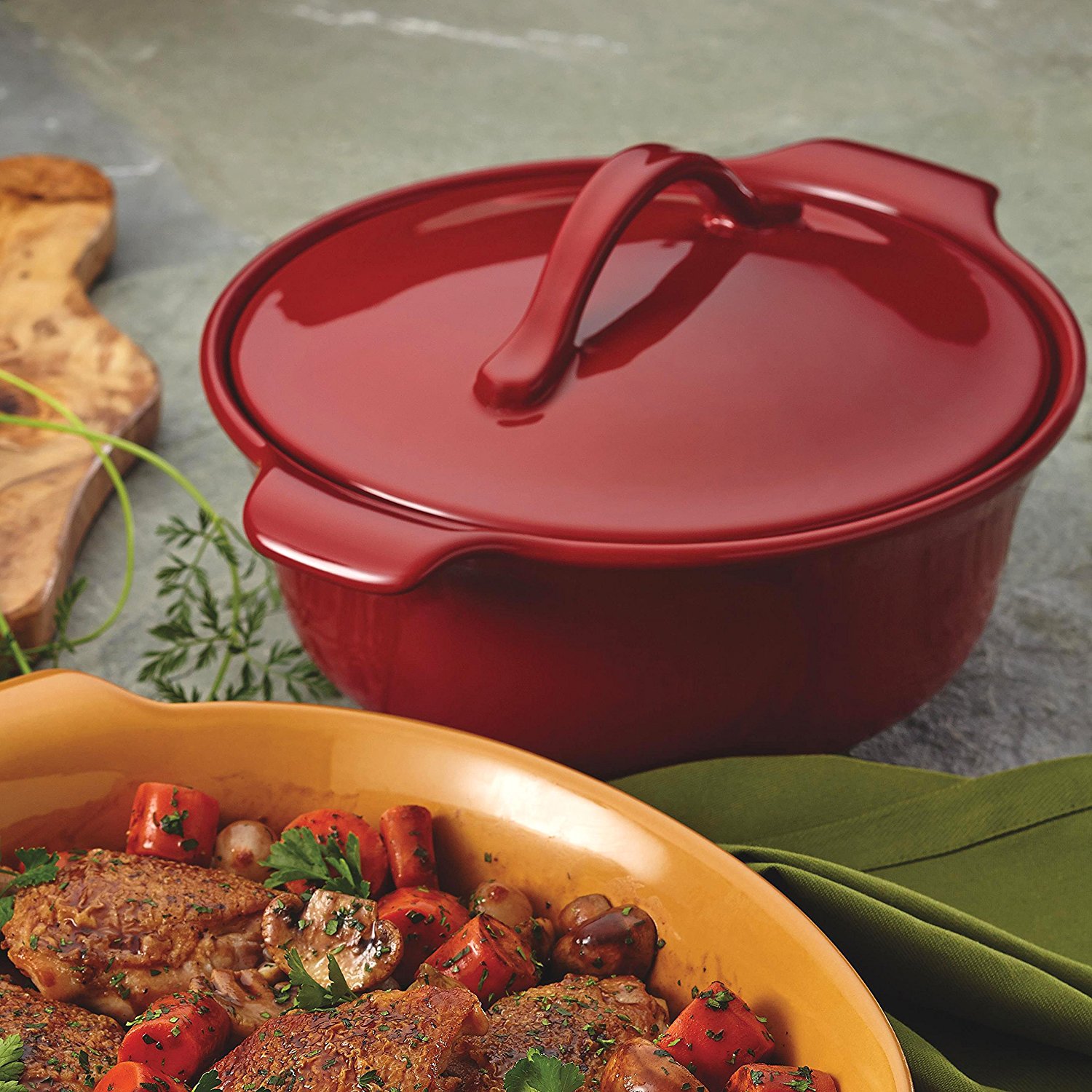 Anolon Vesta Stoneware 21/2Quart Round Casserole, Paprika Red N6 free