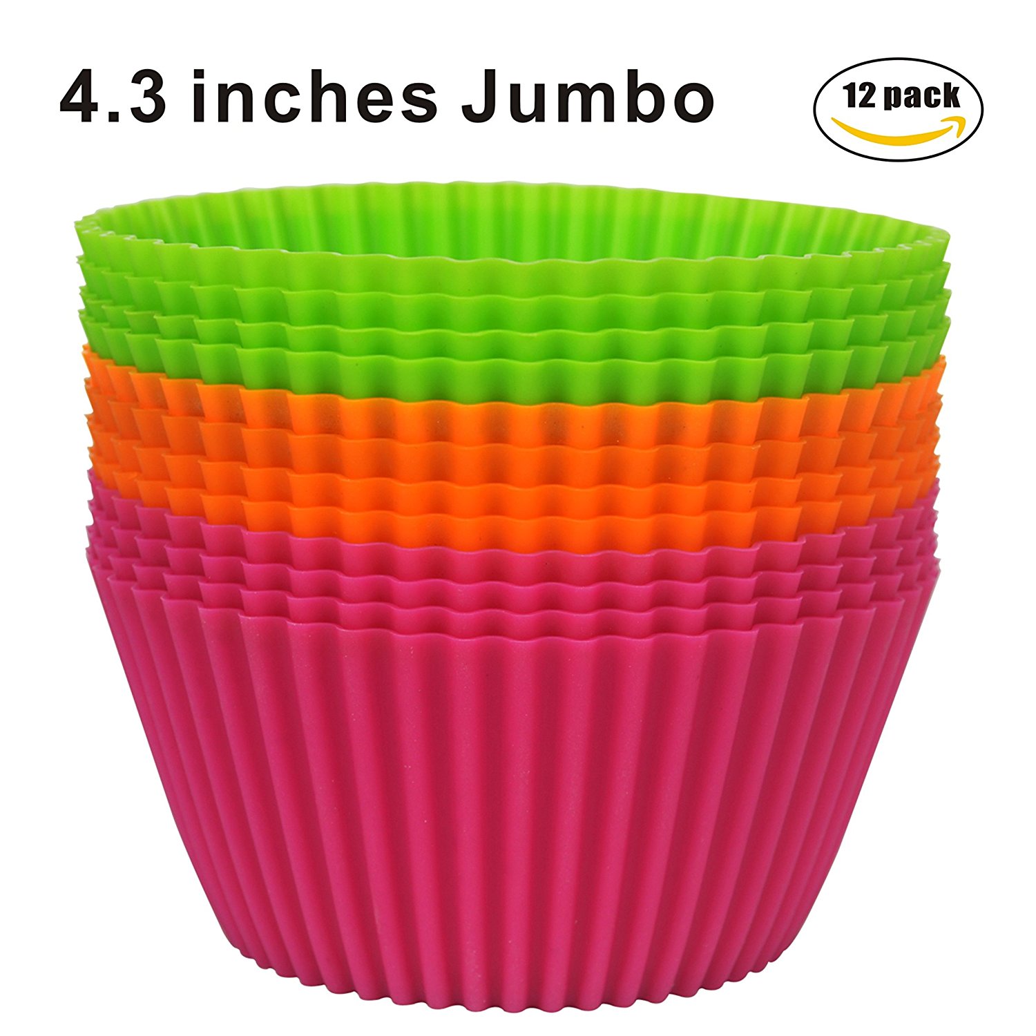 ake 12Pack 4.3inch Nonstick Jumbo Silicone Cupcake Liners, Baking