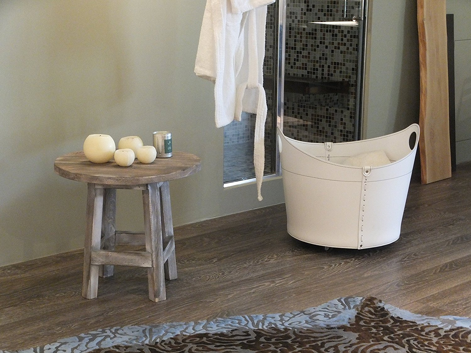 CADIN MINI Firewood Basket in leather White color, firewood storage