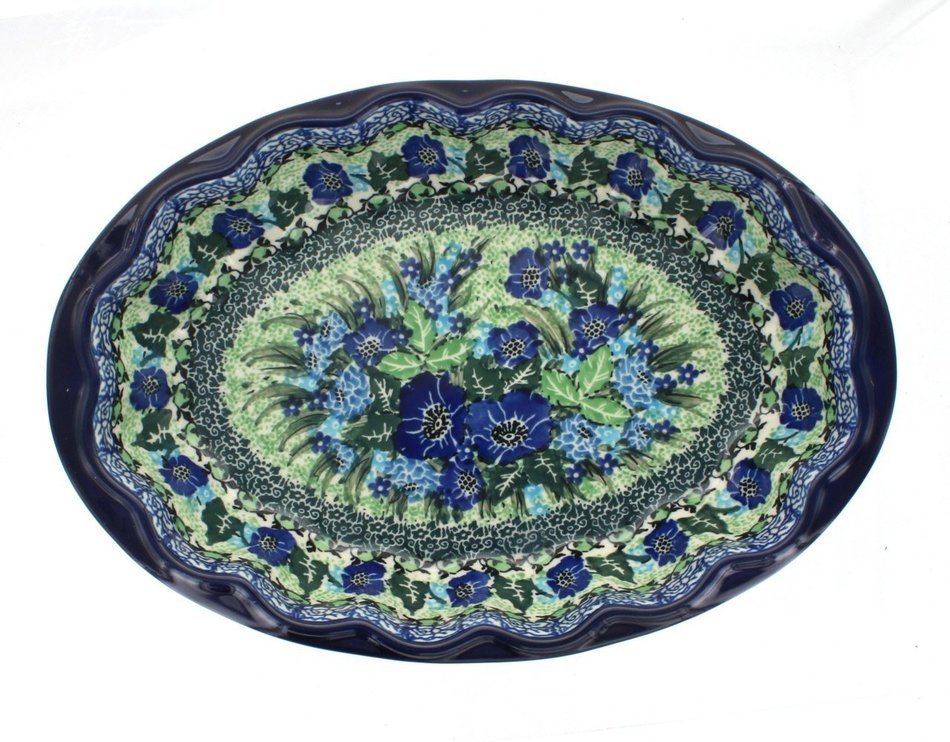 Polish Pottery Sapphire Fields Scallop Baking Dish N2 free image download