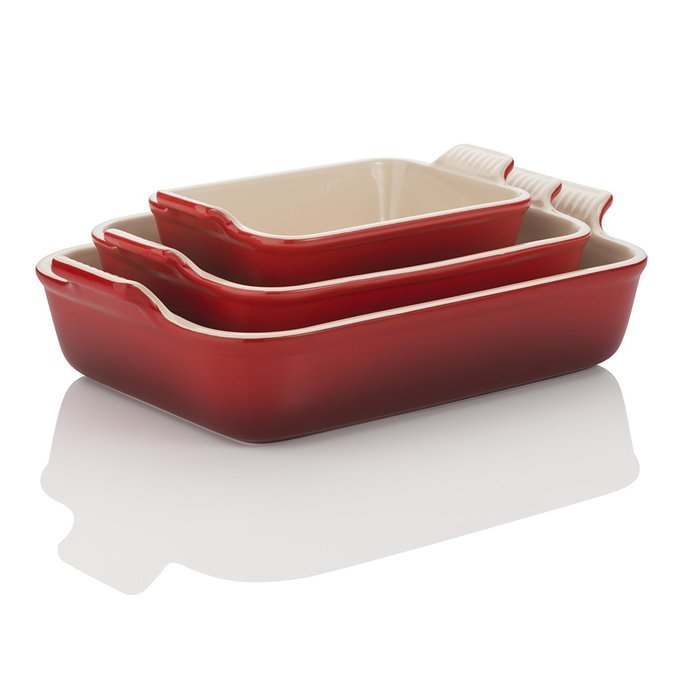 Le Creuset Heritage Stoneware 101/2by7Inch Rectangular Dish, Cerise