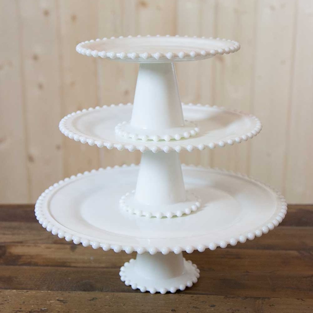 Milk Glass Cake and Dessert Stand, Hobnail Rim, Glass, Food Safe