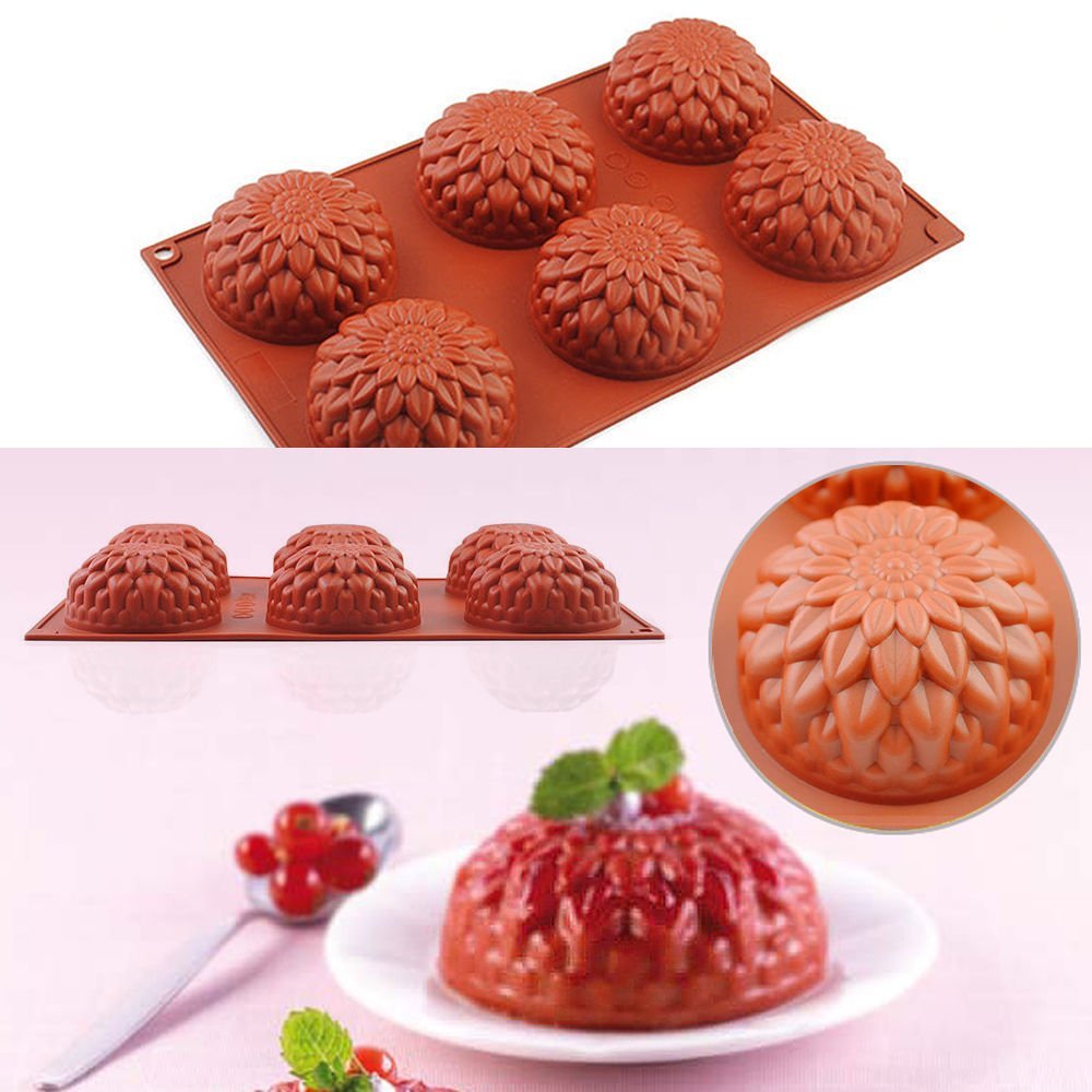 IC ICLOVER 6Cavity Food Grade Silicon Mold,Vermilion Flower Cake Mold