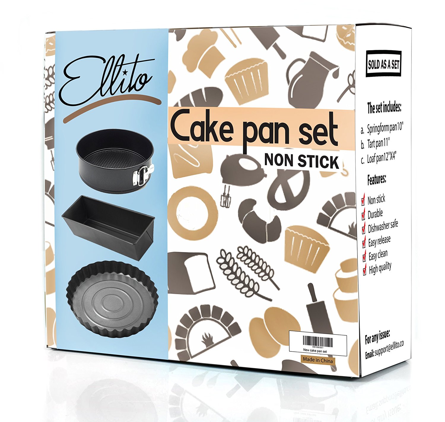 Cake Pans Set Spring Form Pan With Removable Bottom, Tart Pan & Loaf