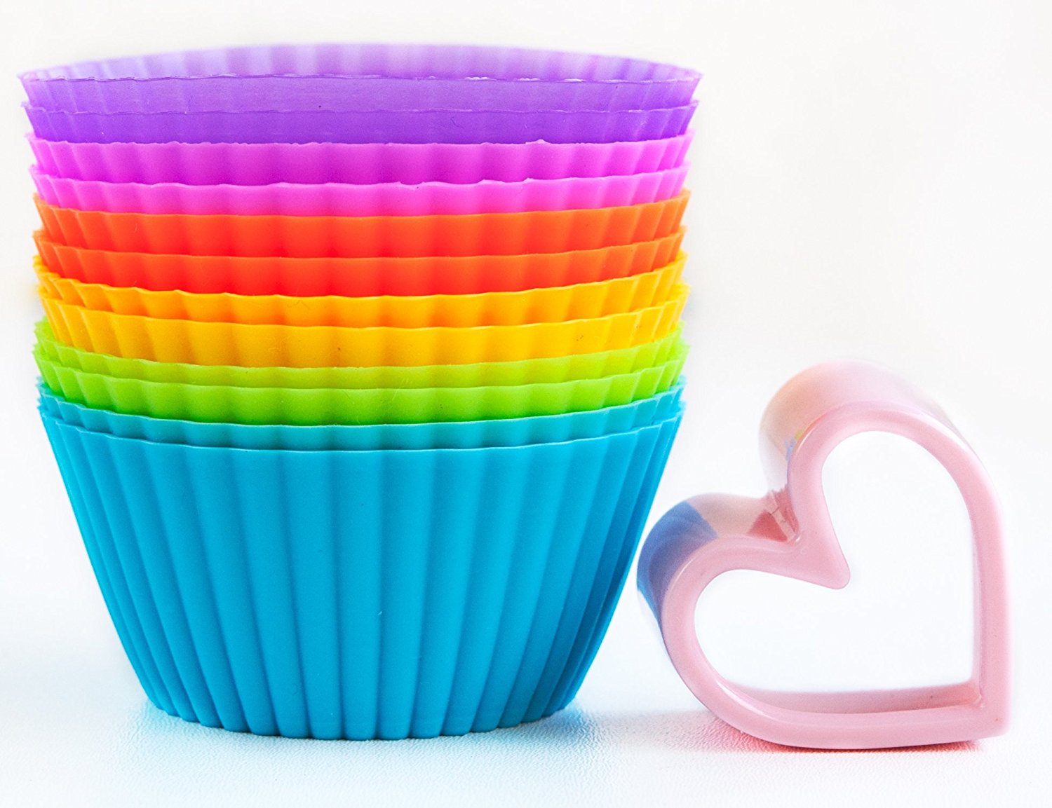 Silicone Baking Cups Baking Set of 12 in 6 Colors and a Heart Shaped Cookie Cutter free image
