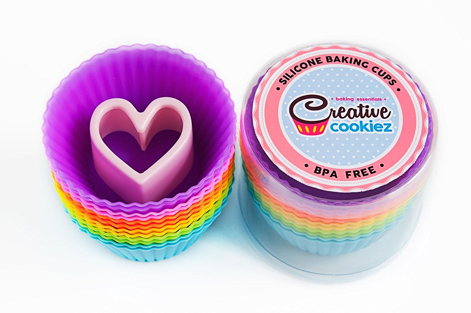 Silicone Baking Cups Baking Set of 12 in 6 Colors and a Heart Shaped