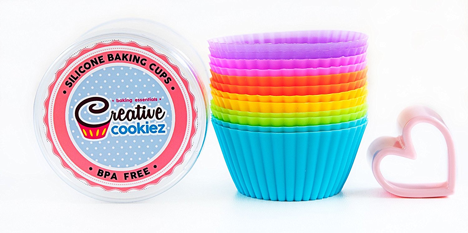 Silicone Baking Cups Baking Set of 12 in 6 Colors and a Heart Shaped