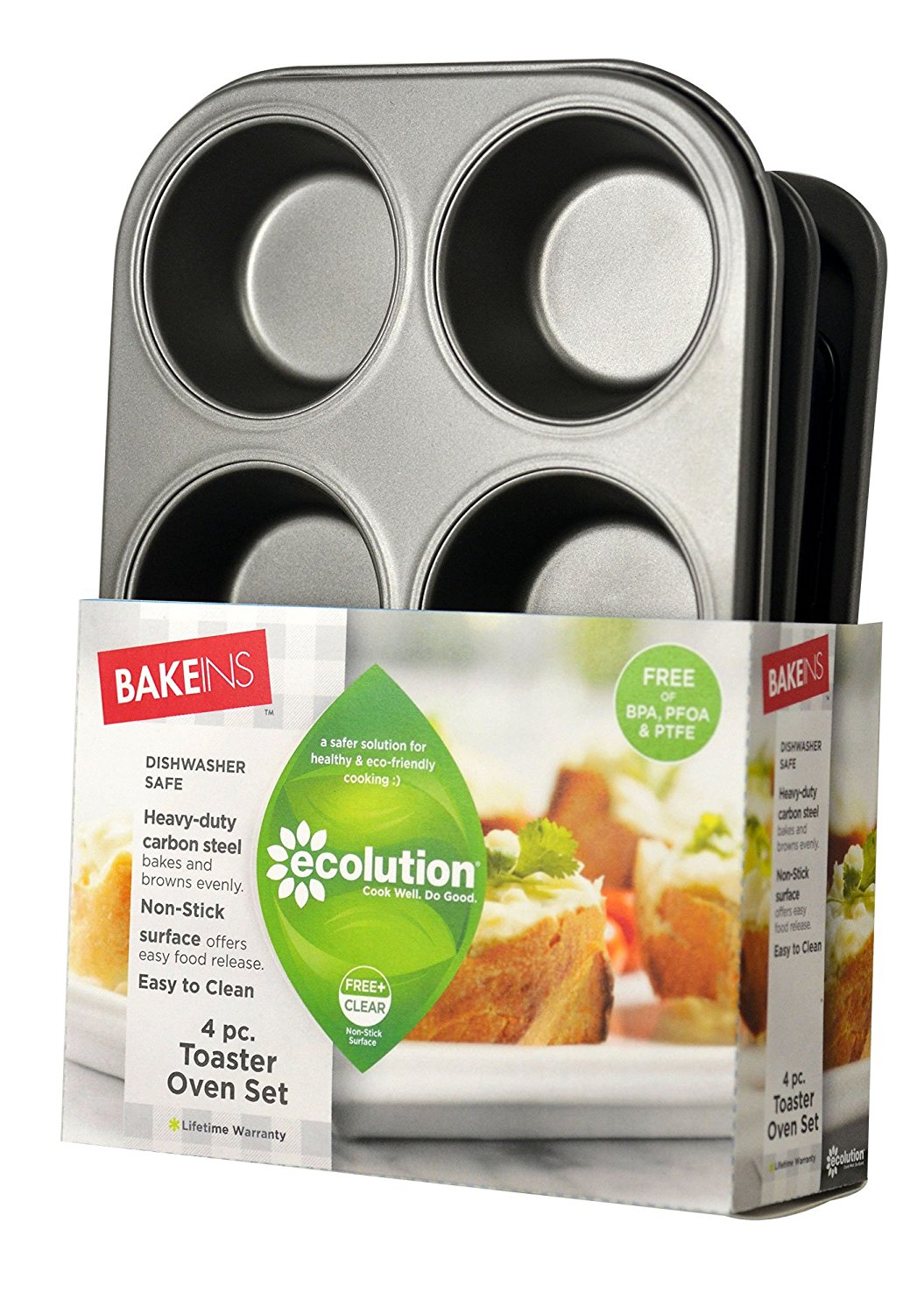 Ecolution Bakeins 4Piece Toaster Oven Bakeware Set PFOA, BPA, and PTFE Free NonStick Coating