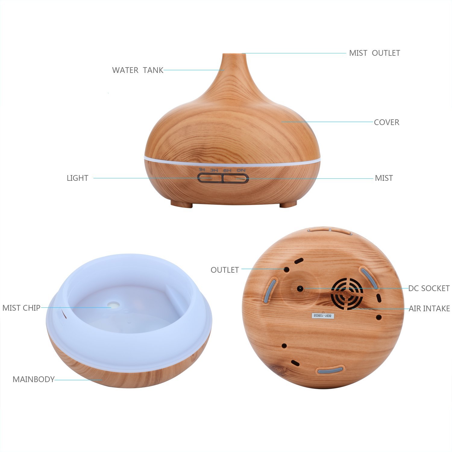 GerTong Aromatherapy Essential Oil Diffuser, 300ml Wood Grain Diffuser