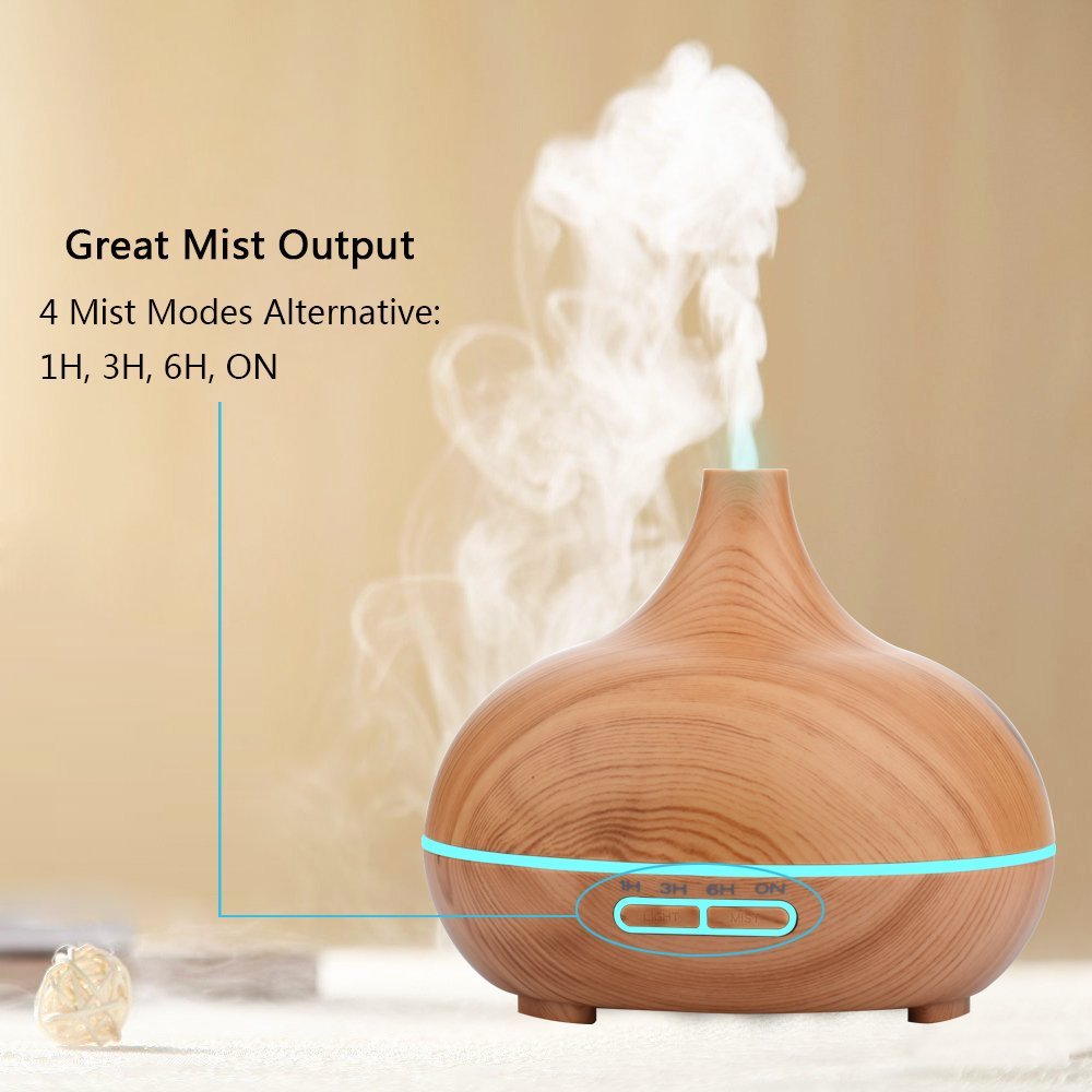 GerTong Aromatherapy Essential Oil Diffuser, 300ml Wood Grain Diffuser