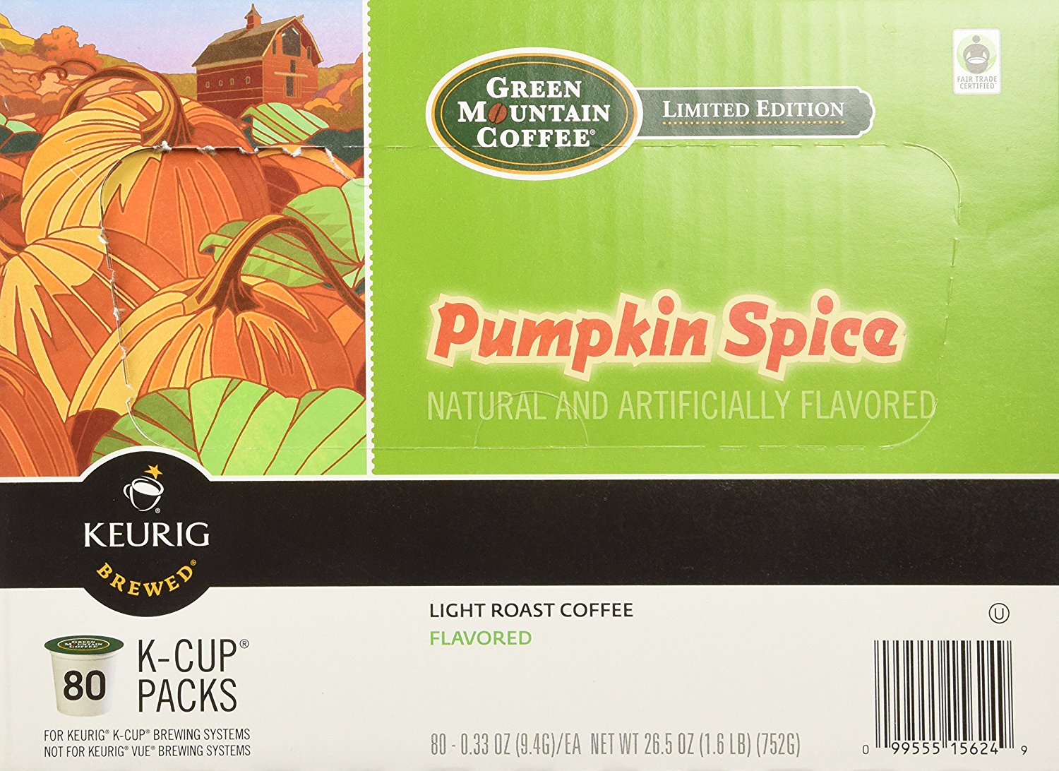 Green Mountain Coffee Fair Trade Pumpkin Spice KCups 80 Count Value