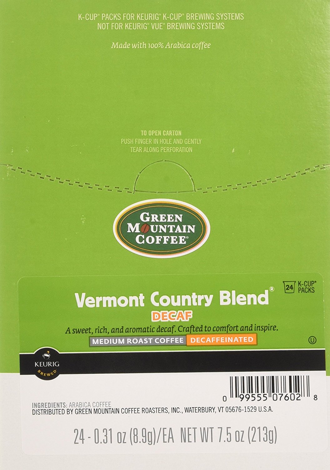 Green Mountain Coffee Vermont Country Blend Decaf, KCup Portion Pack