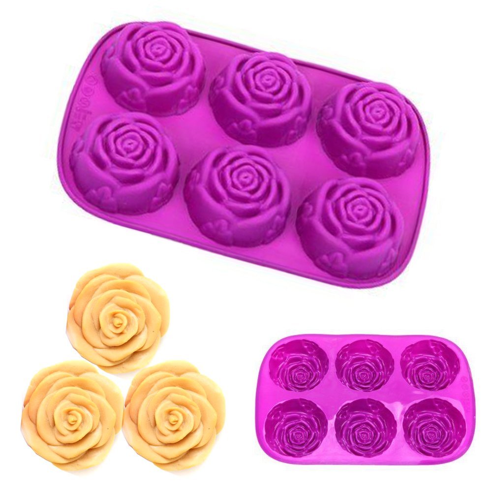 Ayamaya 6cavity Silicone Flower Rose Cake Candy Soap Mold Jelly