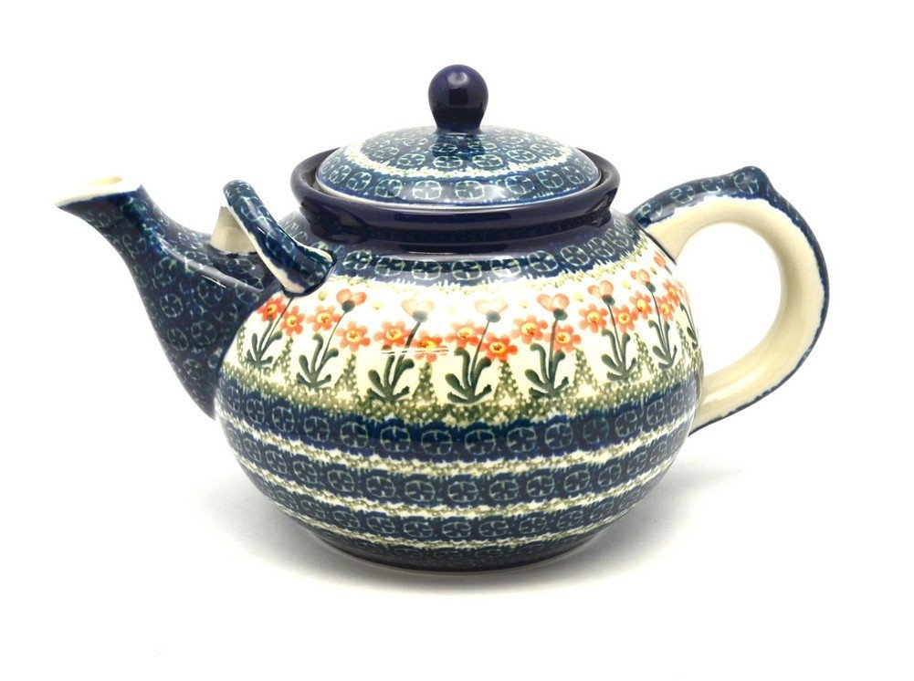 Polish Pottery Teapot 1 3/4 qt. Peach Spring Daisy free image download