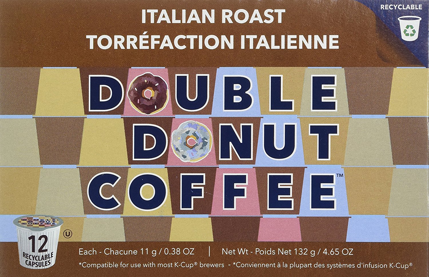 Double Donut Italian Roast Coffee, in Recyclable Single Serve Cups for
