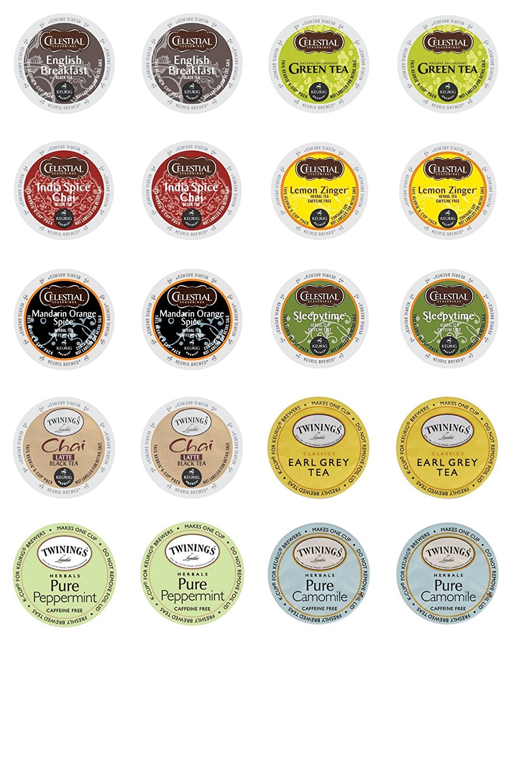 Twinings & Celestial Seasonings Hot Tea Kcup Variety Sampler Pack for