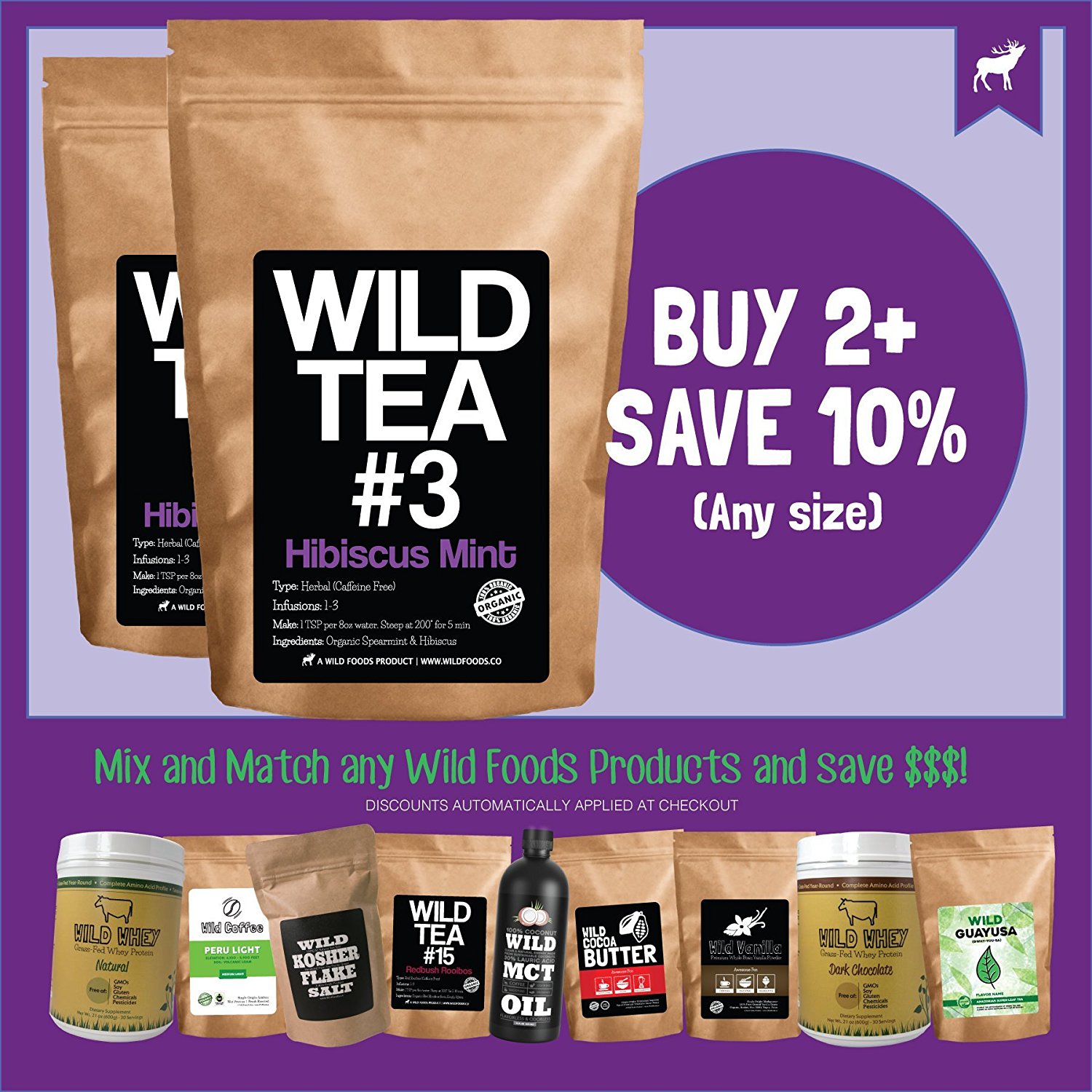 Organic Hibiscus Mint Tea, Wild Tea 3, Premium Herbal Loose Leaf Tea