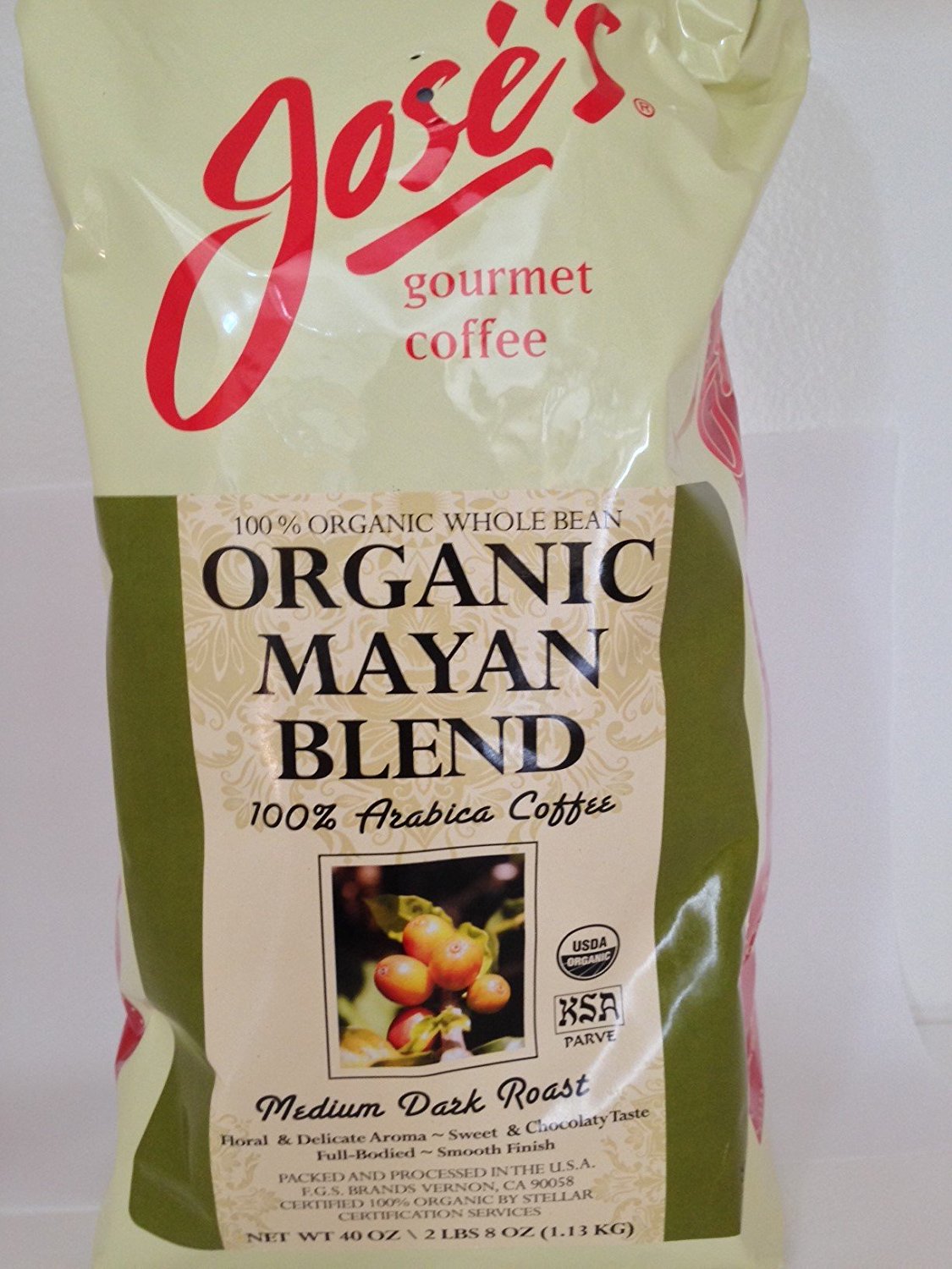 Jose's Whole Bean Coffee, 2lb 8 oz/40 oz 100 Certified USDA Organic
