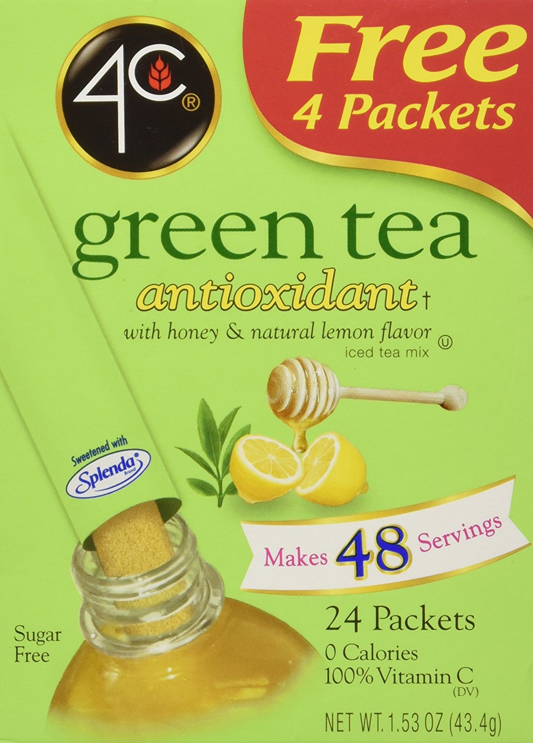 4C Totally Light Tea 2 Go Green Tea, Ice Tea Mix, Sugar Free, 20Count Boxes (Pack of 3) free