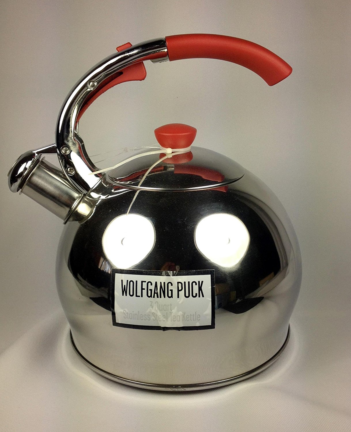 Wolfgang Puck Whistling 3 Quart Tea Kettle Stainless Steel with Red