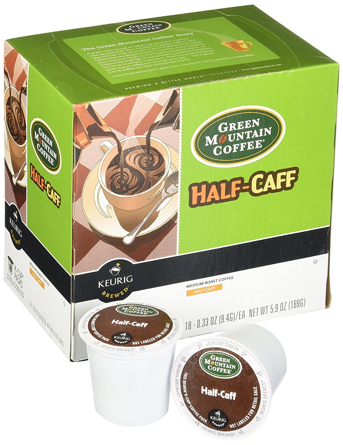 Green Mountain Coffee HalfCaff, Regular/Med Roast KCup Portion Pack